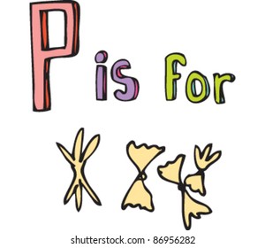 drawing of letter 'P is for pasta'