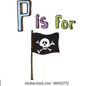 Drawing Letter 'P is for pirate flag'