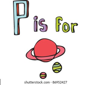 Drawing of Letter 'P is for planets'