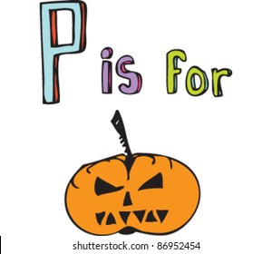 Drawing of Letter 'P is for pumpkin'