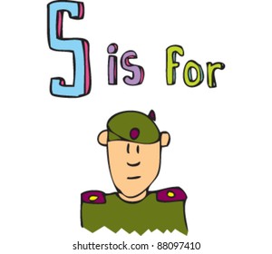 Drawing of Letter S is for soldier