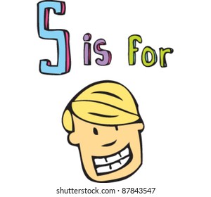 Drawing of Letter S is for surfer dude