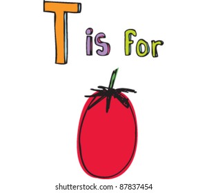 Drawing of Letter T is for Tomato