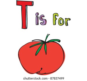 Drawing of Letter T is for Tomato