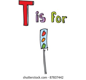 Drawing of Letter T is for Traffic Lights