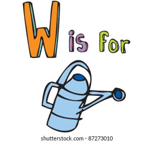 Drawing of Letter 'W is for watering can '