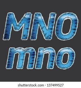 Drawing letters on the gray blue denim fabric