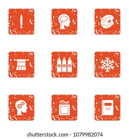 Drawing level icons set. Grunge set of 9 drawing level vector icons for web isolated on white background