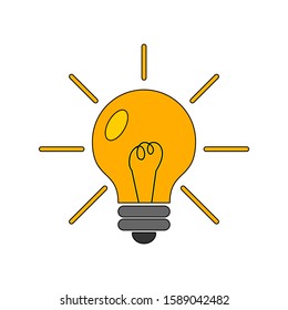 Drawing of light bulb. idea concept icon. Vector illustration of flat style.