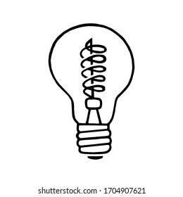 Drawing light bulbs on a white background. Isolated object. Baby doodle style. Hand made sketch 