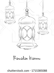 A drawing of light lantern symbol ramadan kareem celebration month fasting in Islam. Hand sketch illustration