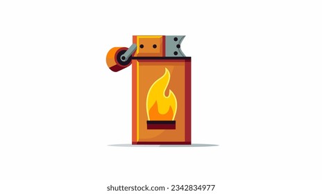 Dibujo de un encendedor con un estilo plano de llama ardiente sobre un vector de fondo blanco