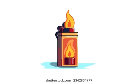 Dibujo de un encendedor con un estilo plano de llama ardiente sobre un vector de fondo blanco