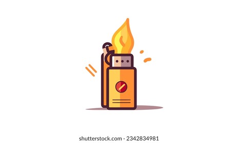 Drawing of a lighter with a burning flame flat style on a white background vector