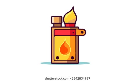 Drawing of a lighter with a burning flame flat style on a white background vector