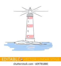 Drawing lighthouse Editable line sketch. Stock vector illustration