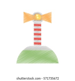 drawing lighthouse island sea navegation signal vector illustration eps 10