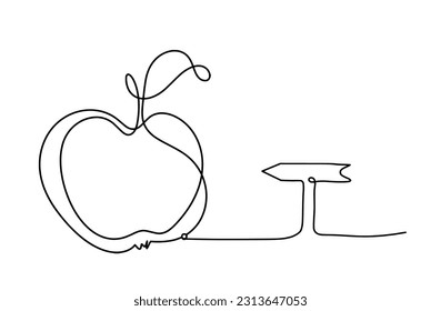 Drawing line apple with arrow on the white background. Vector