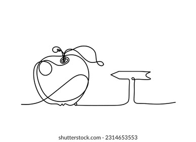 Drawing line apple with arrow on the white background. Vector