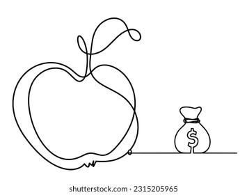Dibujando manzana con dólar en el fondo blanco. Vector