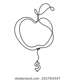 Drawing line apple with dollar on the white background. Vector