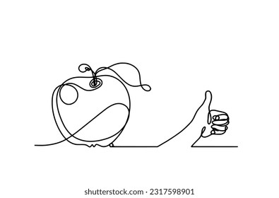 Drawing line apple with hand on the white background. Vector