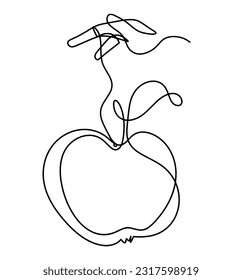 Dibujar una manzana con la mano sobre el fondo blanco. Vector