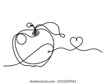 Drawing line apple with heart on the white background. Vector