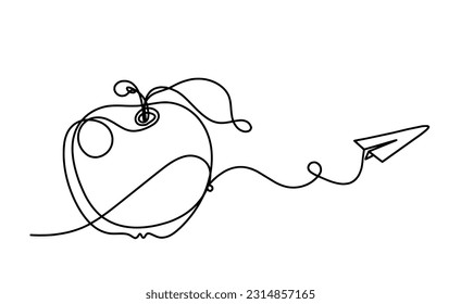Dibujar una manzana con un plano de papel sobre el fondo blanco. Vector