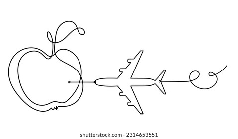 Dibujar una manzana con el plano sobre el fondo blanco. Vector