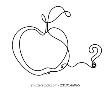 Drawing line apple with question mark on the white background. Vector