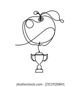 Drawing line apple with trophy on the white background