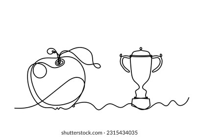 Drawing line apple with trophy on the white background