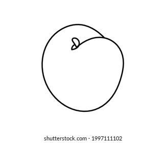 Drawing line apricot (peach, nectarine, plum) on the white background. Vector