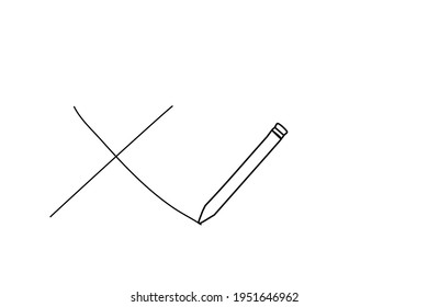 Drawing Line art of.symbol right,true,and pen . Isolate on white background. Copy space for your text.