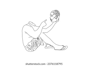 drawing line art of a stress confusing people because any problem on white background Vector illustration with round scrawl instead of a head.