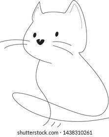 Drawing Line Art Vector Illustration of A Sitting House Cat - Vector