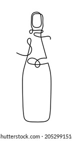 Drawing line bottle of champagne or wine on the white background. Vector