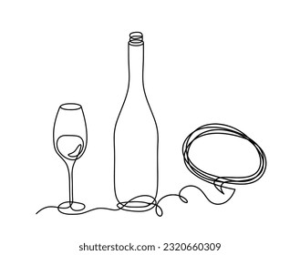 Drawing line bottle of champagne or wine with comment on the white background. Vector