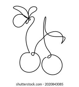 Dibujar cereza de línea con mariposa en el fondo blanco. Vector