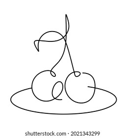 Drawing line cherry on the white background