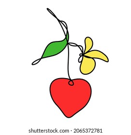 Drawing line color cherry with butterfly on the white background. Vector