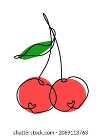 Drawing line color cherry on the white background. Vector