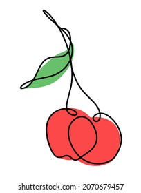 Drawing line color cherry on the white background. Vector