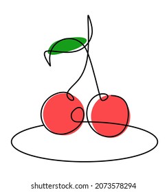 Zeichnen Sie eine farbige Kirsche auf weißem Hintergrund. Vektorgrafik