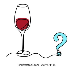 Drawing line color wineglass with question mark on the white background