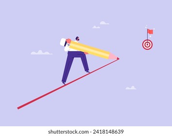 Drawing a line to the goal concept, businessman use pencil draws a line leading to the business success, business vector illustration