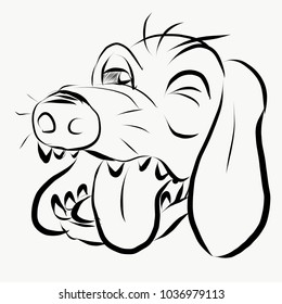 Drawing line head of dog tongue on white background.