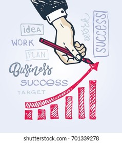  Drawing a line leading to the business success. Business vector concept illustration. Creating path to success.