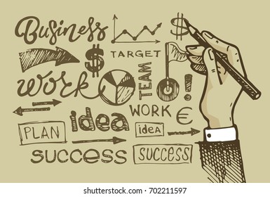 Drawing a line leading to the business success. Business vector concept illustration. Creating path to success.